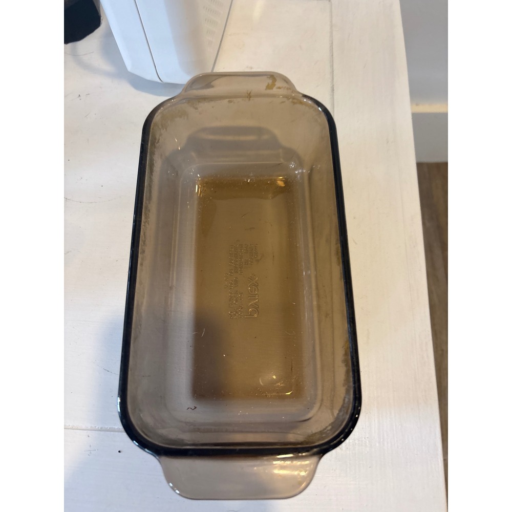 Vintage Pyrex Fireside Smoked Brown Glass Loaf Pan 1.5QT 213-B Bakeware